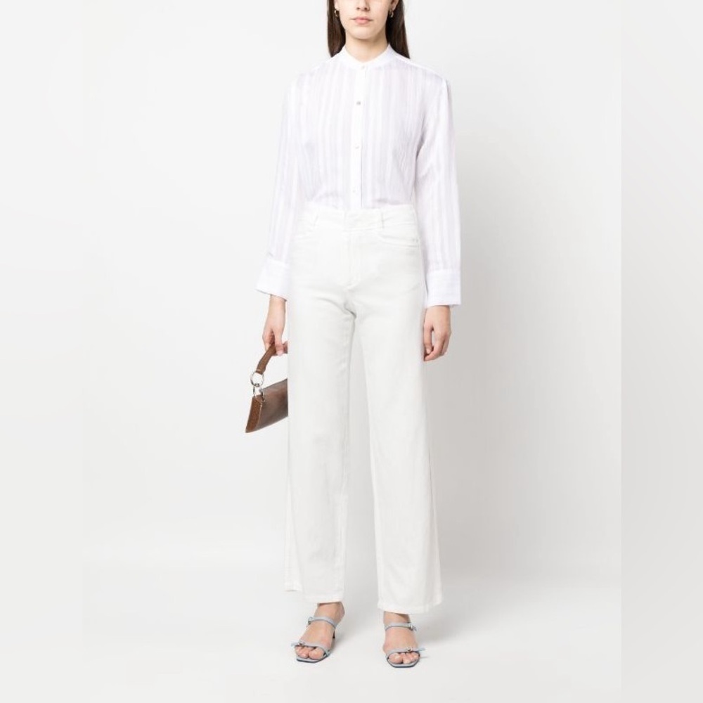 Vince White High Waist Straight Leg Pants Sz 4 Linen Blend - Picture 4 of 13